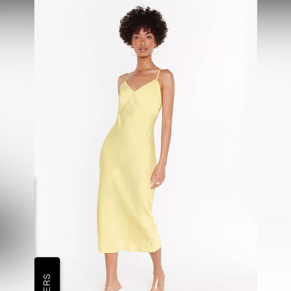 Nasty Gal Satin Midi Dress, Yellow, Size 2